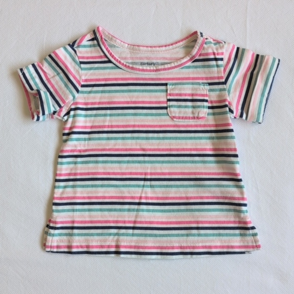 carter's multi striped cotton pocket t-shirt 9 months baby girl
